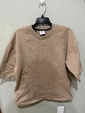 Gymshark Beige Crewneck Short Sleeve Shirt Size M Mens 100% Cotton EUC
